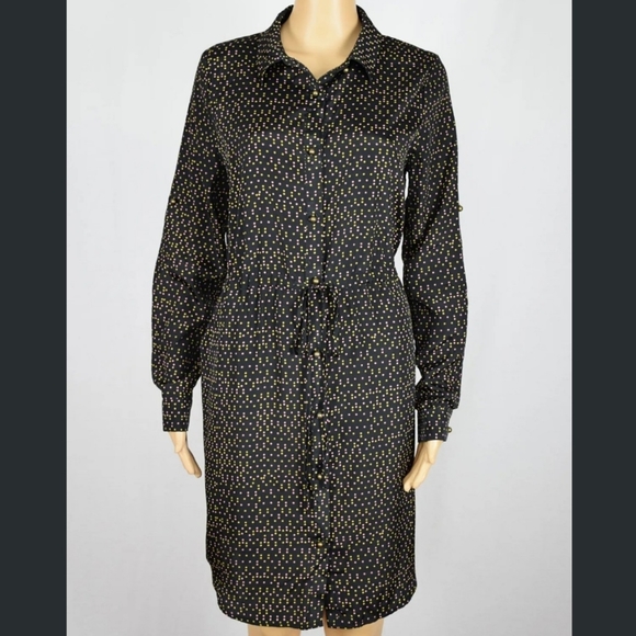 Maison Jules Dresses & Skirts - Maison Jules Polka Dot Long Rolltab Sleeve Shirt Dress size large